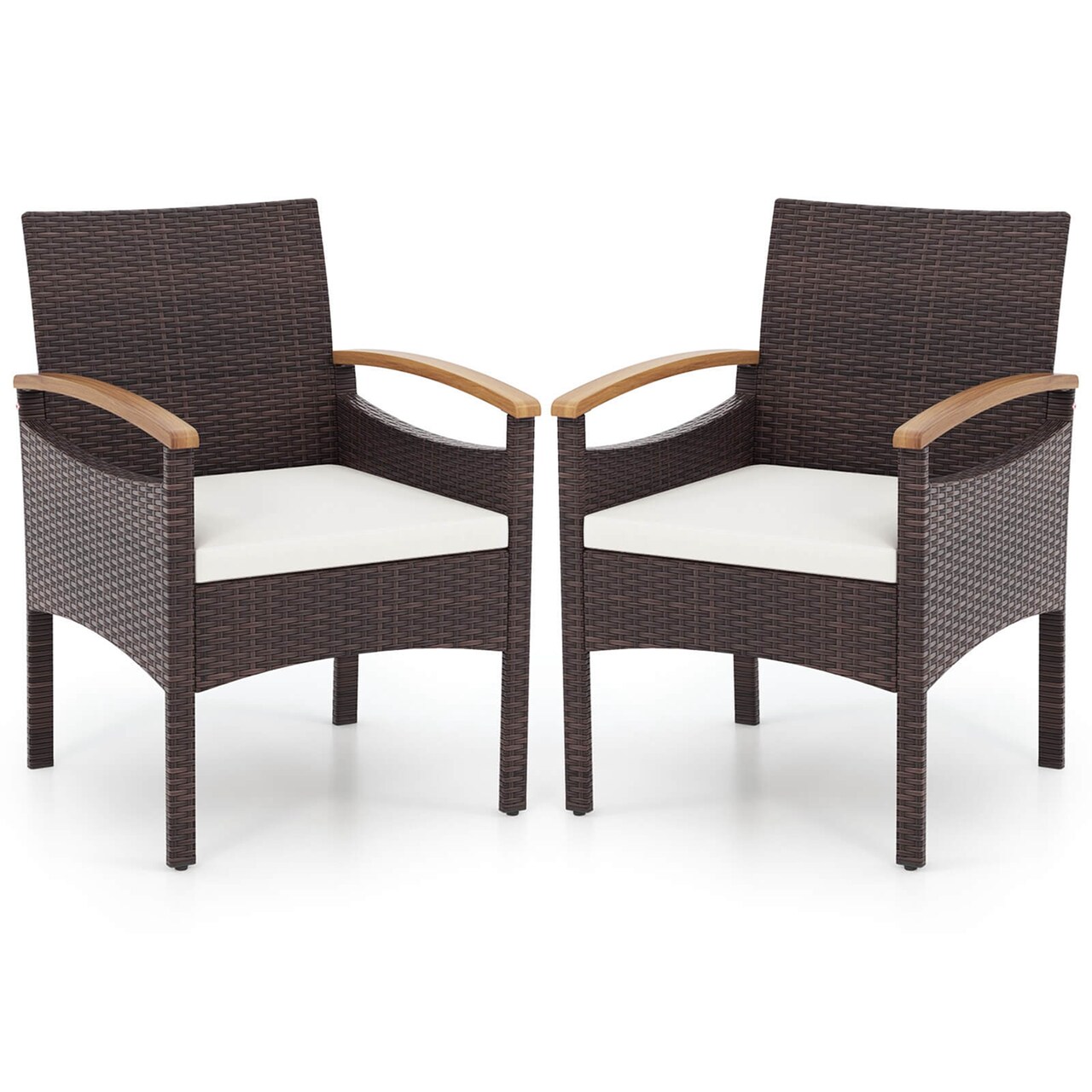 Costway Patio Dining Chairs Set of 2/4 with Acacia Wood Armrest Heavy Duty Metal Frame